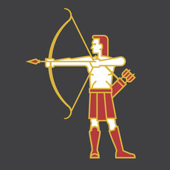 Archer shooting bow and arrow illustration in simple bold outline style
Vector illustration of man aiming bow and arrow in antique, historical clothes. 