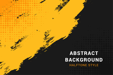 orange and black backdrop with dot halftone pattern element. Abstract brush grunge background. retro comic concept for your graphic design, banner or poster. Vector illustration.
