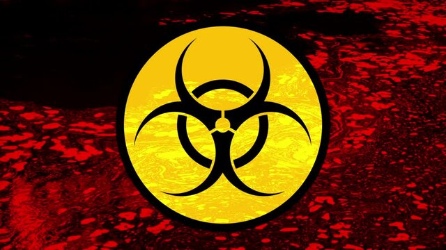 Red Polluted River With Biohazard Symbol
