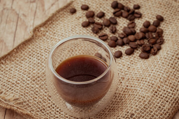 coffee beans on rustic fabric