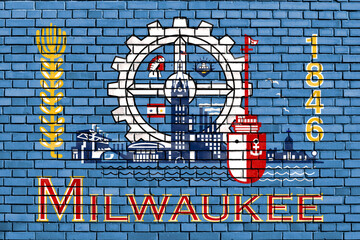 flag of Milwaukee, Wisconsin painted on brick wall