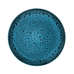 Blue plate isolated on white background close up, top view