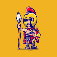 cute spartan boy carrying a spear