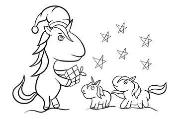 unicorn Coloring book christmas day. Premium Vector
