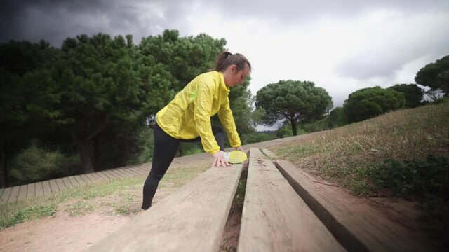 Winter yoga warmup stretching routine at Barcelona parks