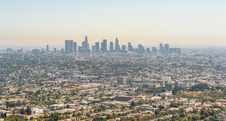 Los Angeles, CA downtown seen from the Grifith Observatory on a summer day