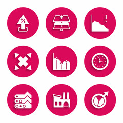 Set Pie chart infographic, Factory, Financial growth, Clock, Graph, chart, diagram, Many ways directional arrow, decrease and Percent up icon. Vector