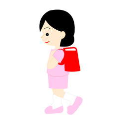 左に向かって歩く半袖姿の女の子