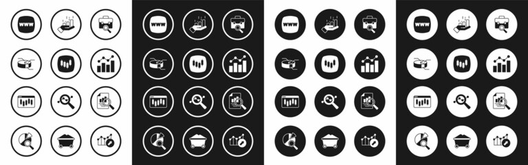 Set Work search, Browser with stocks market, Pie chart infographic, Website template, Financial growth, Document and icon. Vector