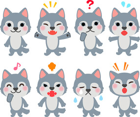 オオカミのキャラクターのイラストセット