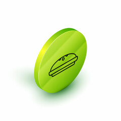 Isometric line Homemade pie icon isolated on white background. Green circle button. Vector