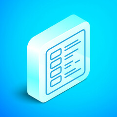 Isometric line Business finance report icon isolated on blue background. Audit and analysis, document, plan symbol. Silver square button. Vector