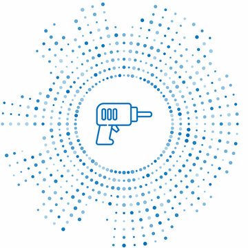 recommend clip art: Blue line Electric drill machine icon isolated on white background. Repair tool. Abstract circle random dots. Vector