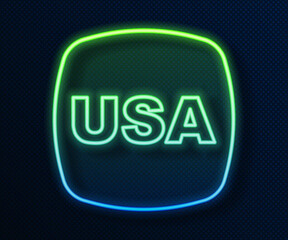 Glowing neon line USA Independence day icon isolated on blue background. 4th of July. United States of America country. Vector