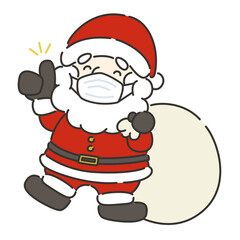 マスクをして親指を立てるサンタクロースのイラスト