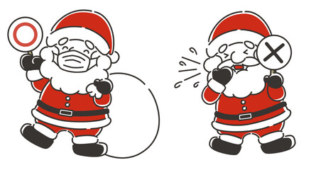 マスクをしたサンタクロースとくしゃみをしたサンタクロースのイラスト