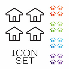 Fototapeta premium Black line House icon isolated on white background. Real estate agency or cottage town elite class. Set icons colorful. Vector