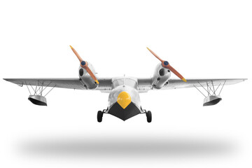 Classic retro style yellow airplane isolated on white background with clipping path