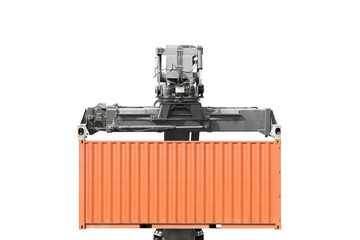 Crane lifting up container isolated on white background with clipping path