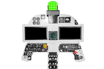 Internal fighter plane cockpit isolated on white background with clipping path