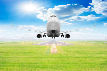 Passenger aircraft takeoff on runway of airport