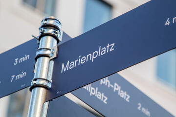 A Marienplatz Metro direction sign