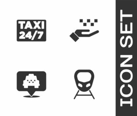 Set High-speed train, Location with taxi, and Hand icon. Vector