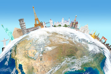 Famous landmarks around the world concept travel Elements of this image are furnished by NASA