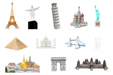 collection of Famous landmarks around the world concept travel isolated on white background with...