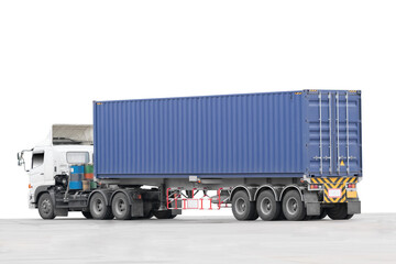Container truck commercial cargo import export on port use for logistic and transportation delivery isolated on white background with clipping path