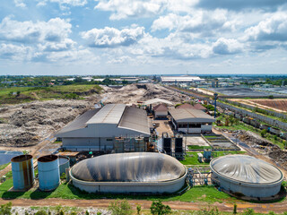 Waste disposal plant and biogas plant with gas digester - obrazy, fototapety, plakaty