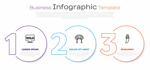 Set line Pointer to wild west, Indian headdress with feathers and Tooth. Business infographic template. Vector