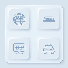 Set line Taxi car roof, , Location with taxi and . White square button. Vector