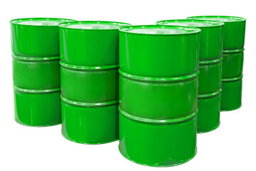 Green Metal barrels isolated on white background with clipping path