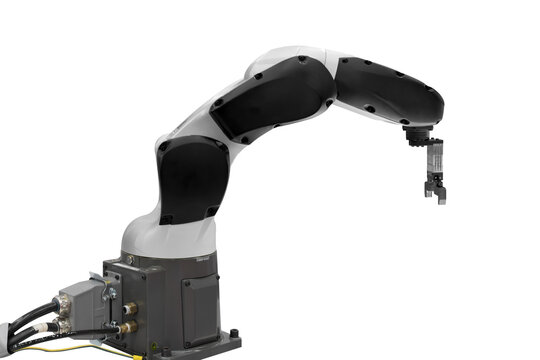Industrial robots in production line manufacturer factory isolated on white background with clipping path