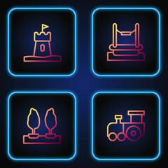 Set line Toy train, Forest, Sand tower and Bungee. Gradient color icons. Vector