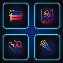 Set line Prosthesis leg, Disabled elevator, Stretcher and X-ray shots. Gradient color icons. Vector