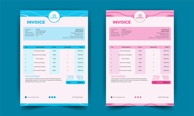 minimal Pink and Bule invoice Design template vector
