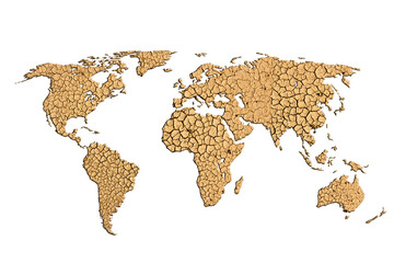 World map of drought land isolated on white background with clipping path