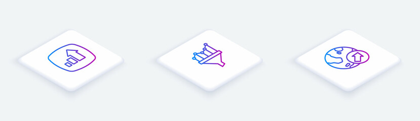 Set Isometric line Financial growth, Sales funnel with chart and . White square button. Vector