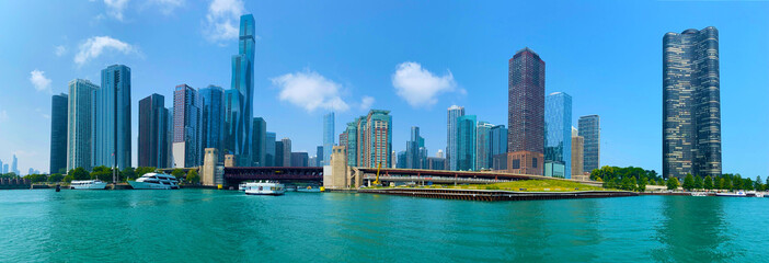 Cityscape shot of the entrance of Chicago from Lake Michigan.