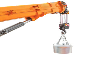 Magnetic crane for handling scrap and steel isolated on white background with clipping path
