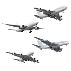 Collection of passenger aircraft isolated on white background with clipping path