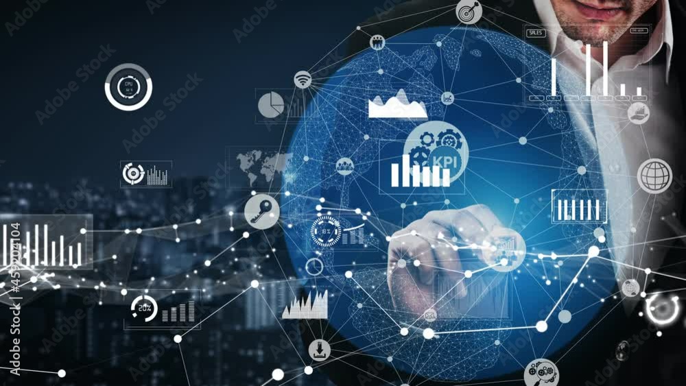 Poster conceptual business dashboard for financial data analysis . 3d render computer graphic .