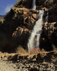 nuranang or jang waterfall, located on himalayan foothills near tawang hill station in arunachal pradesh, north east india - obrazy, fototapety, plakaty