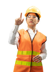 Female asian engineer or technician finger point