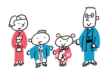 着物を着てお参りに行く家族