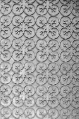 Details of the beautiful golden metal wrought iron door outside the house, selective Focus.