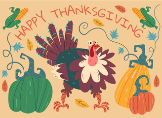 Thanksgiving day banner poster flat cartoon illustration
