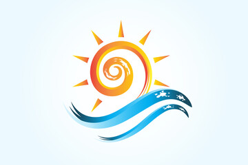 Sun logo vector swirly waves splash icon vector image graphic illustration template